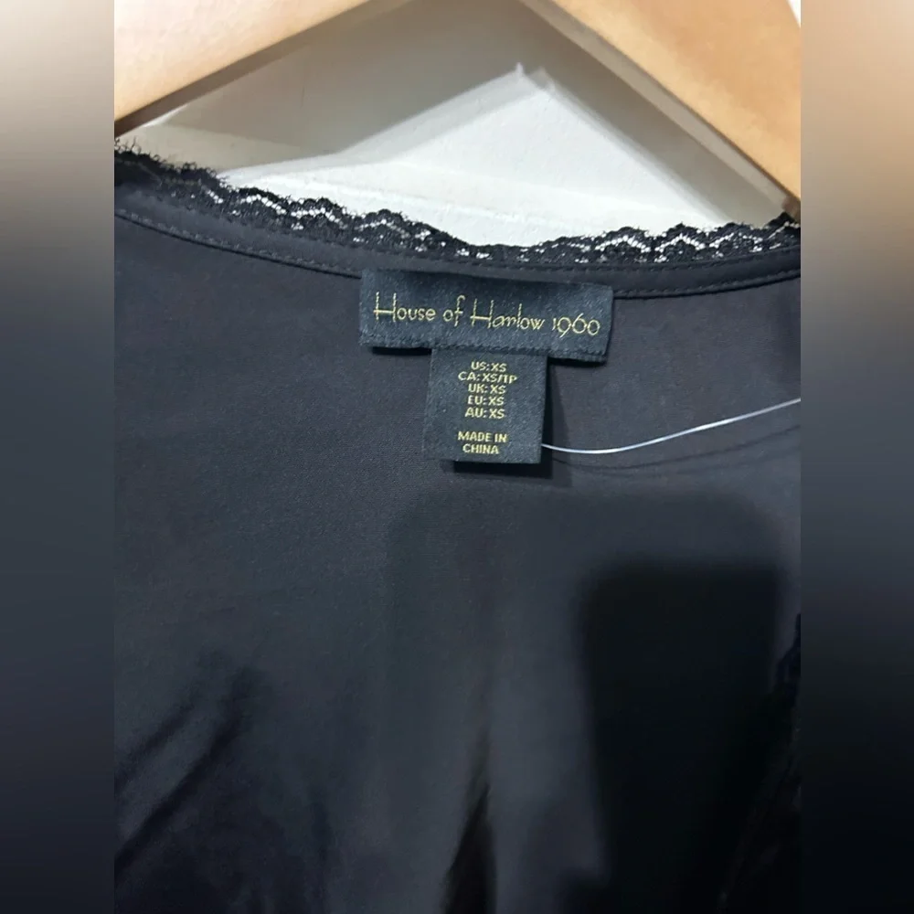 House of Harlow 1960 Black Satin Tie close Blouse and Long Skirt lace trim set - Picture 4 of 8